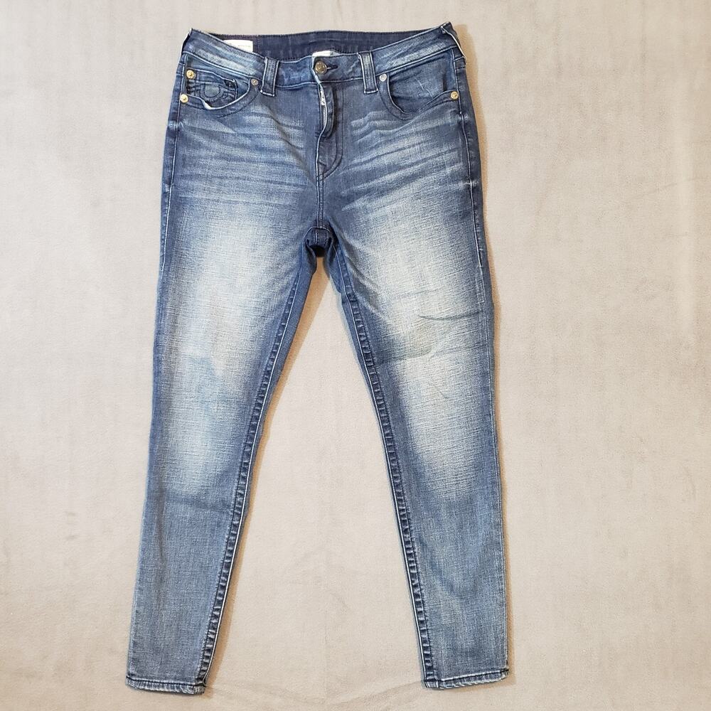 True Religion Womens Sz 33x21 Jeans Jennie Curvy Mid Rise Stretchy Blue Denim